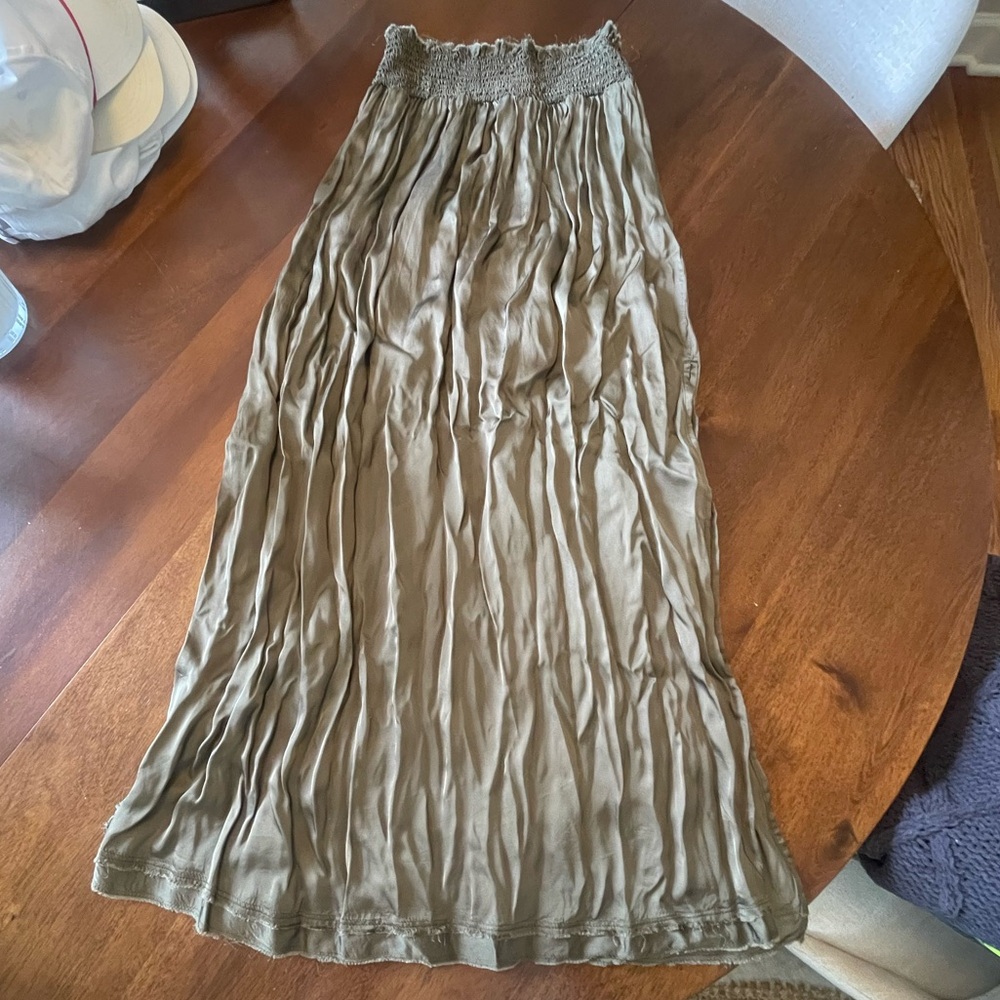 Aerie Midi Olive Green Skirt with Slits on Both Sides
